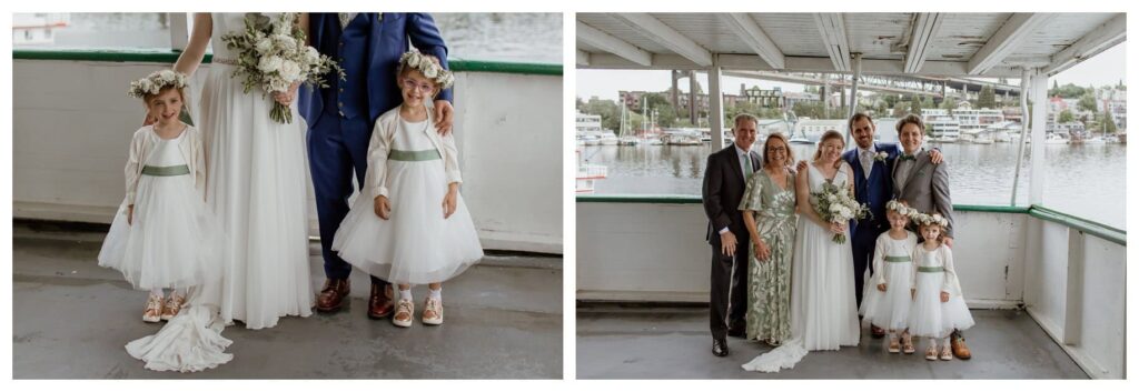 Multi-generational wedding family photo with children and adults dressed in formal attire, captured by a Fort Worth wedding photographer.